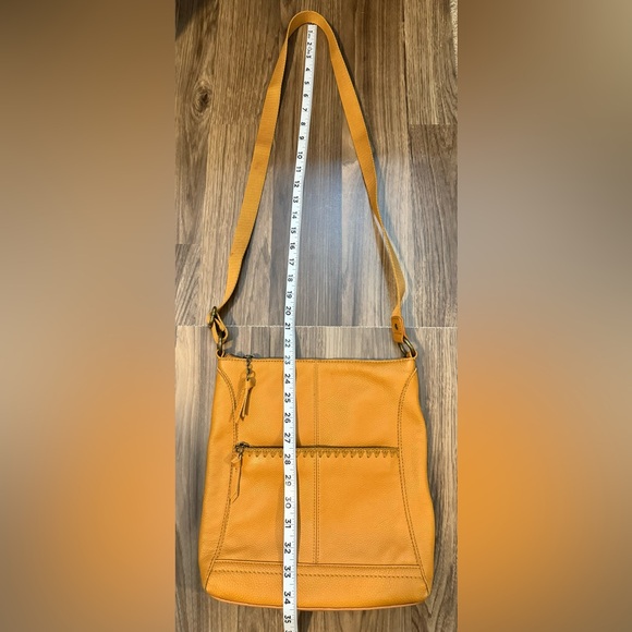 The Sak Pebbled Leather Golden Cognac Multi Pockets Zip Top Crossbody Handbag - Picture 6 of 17